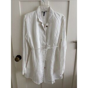 EUC SARAH PACINI White Linen Long Sleeve Italy Jacket Shirt Pockets Tunic Sz M